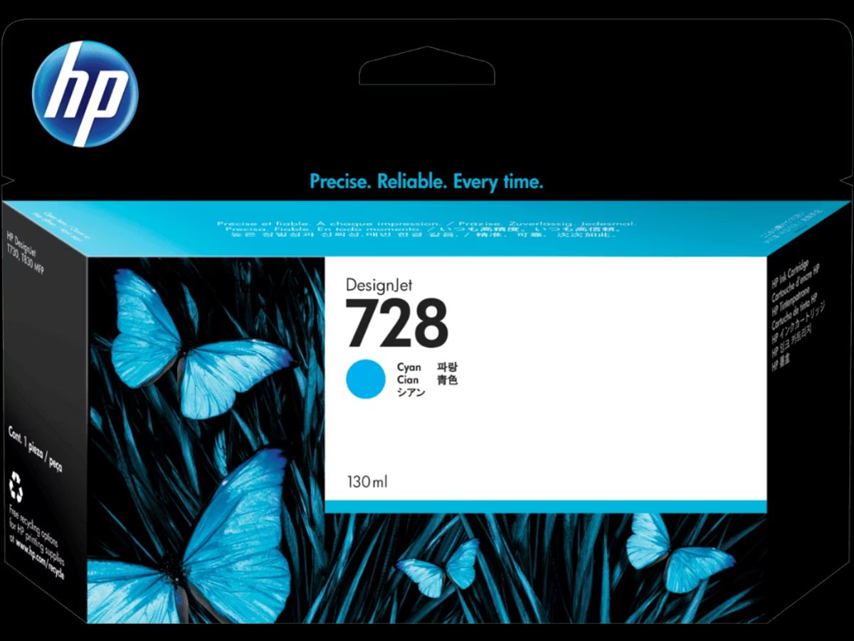 HP 728 Blæk Cyan 130 ml.