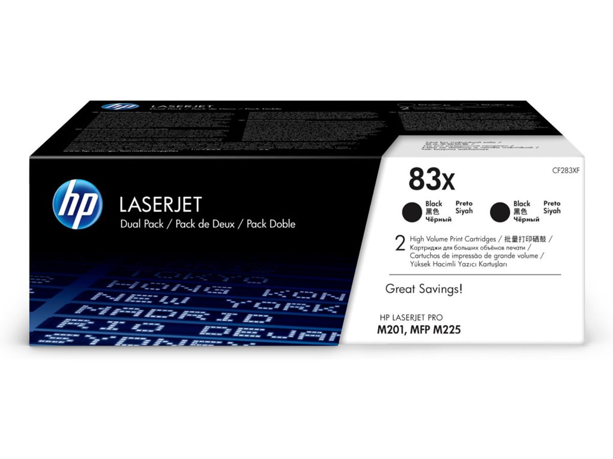 HP 83X Toner Cf283xd 2x Sort