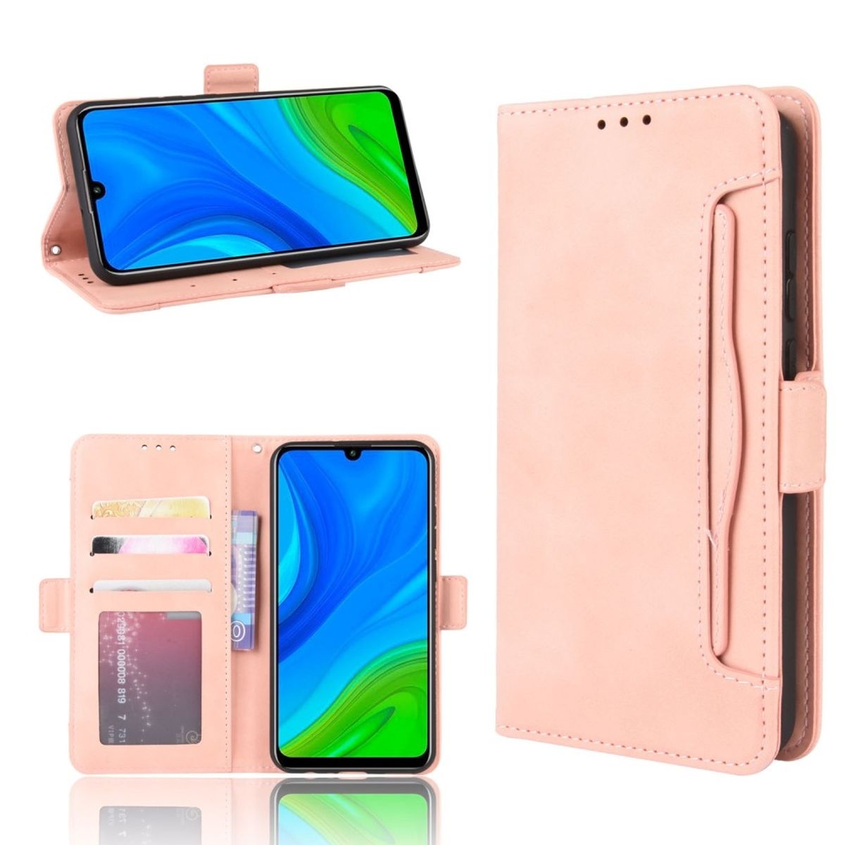 Huawei P Smart (2020) - Læder pung / cover - Med aftagelig udvendig kortholder - Rosa guld