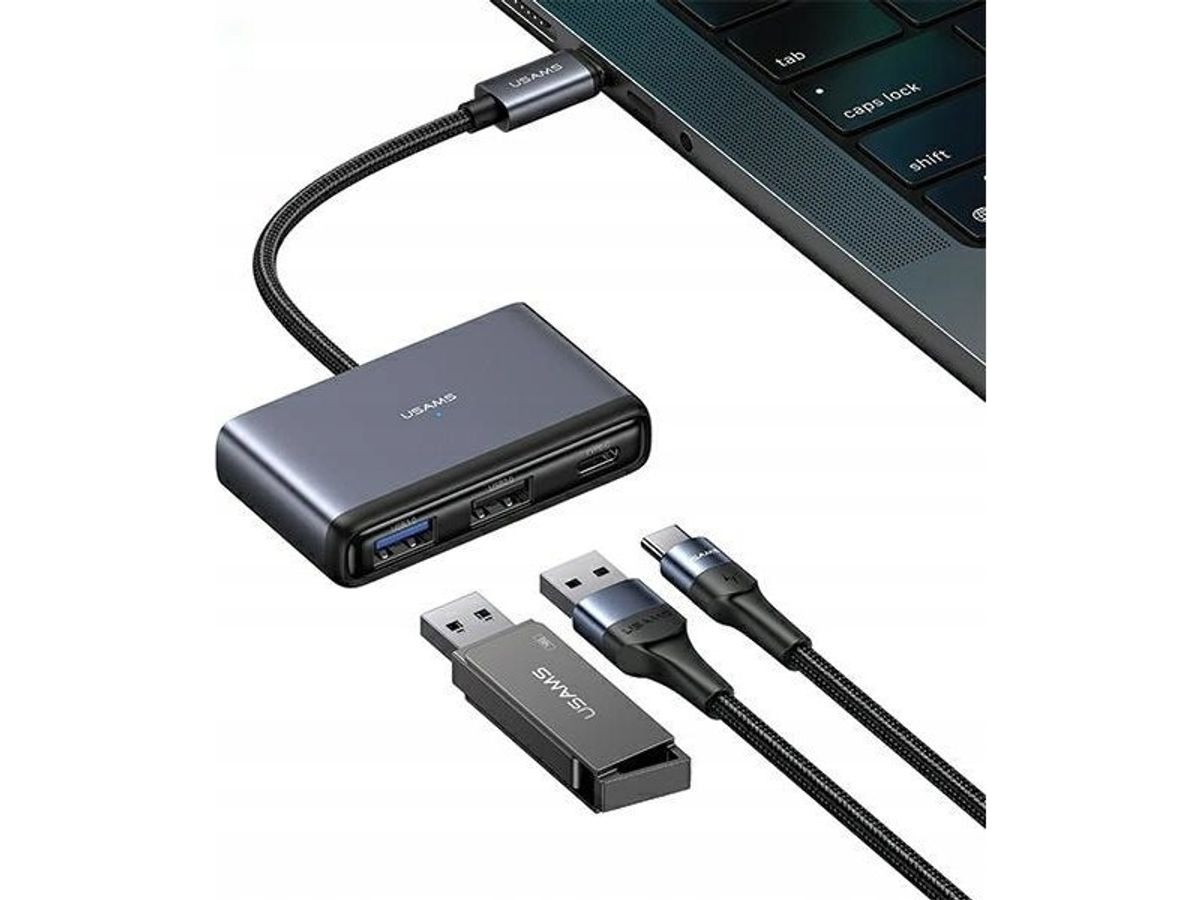 Hub Usb Usams Usams Adapter Hub 5W1 Usb 2.0/Usb 3.0/ Usb-C/Tf/Sd Szary/Dark Grey Sj628hub01 (Us-Sj628)