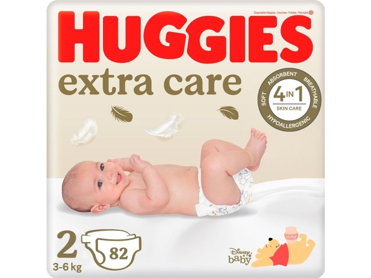 Huggies Bleer Extra Care Størrelse 2 (3-6 Kg) 82 Stk