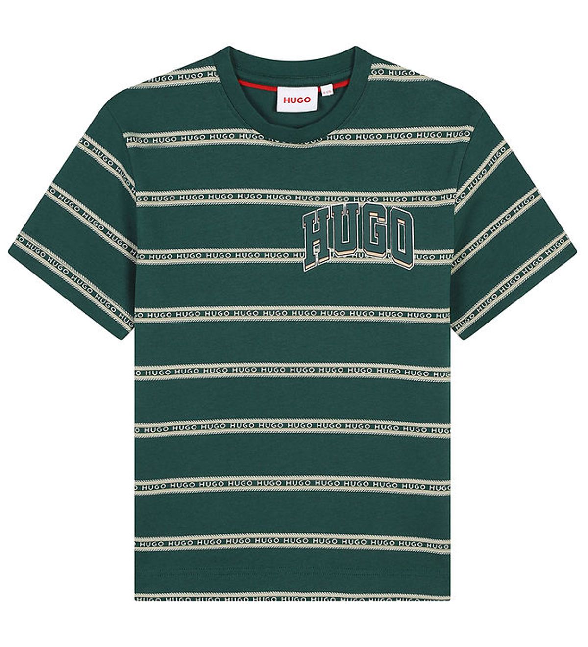 HUGO T-shirt - Green Stone/Beigestribet