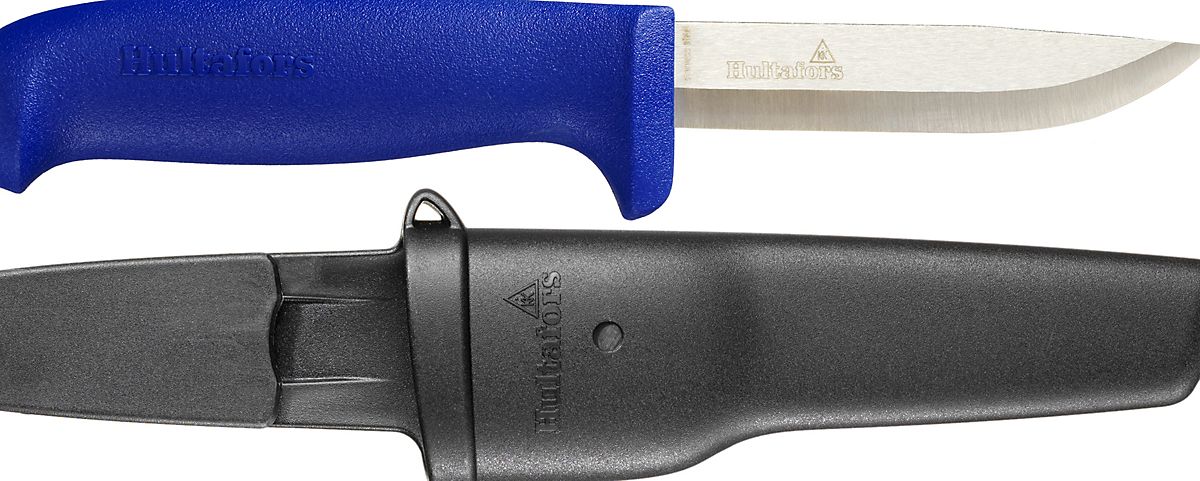 Hultafors rustfri standard kniv med skede, totallængde 208mm, skaft & skede i ekstra slagfast PP plast