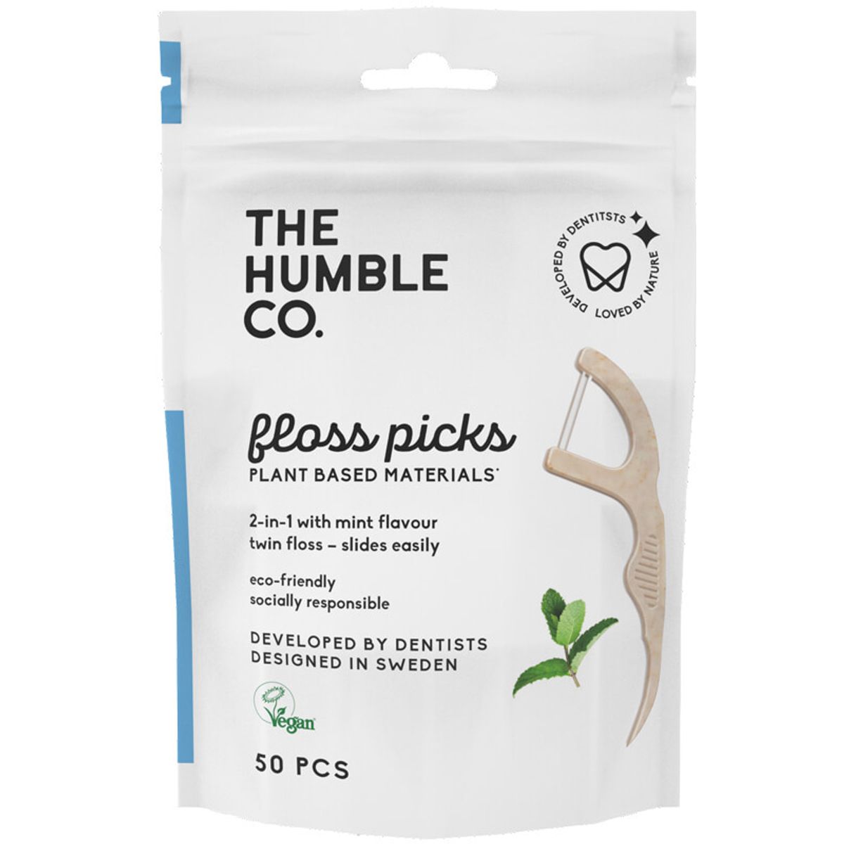 Humble Natural floss picks-grip handle mint