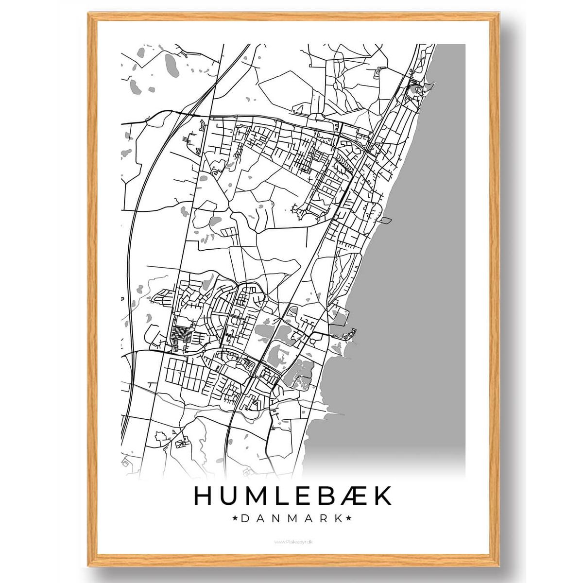 Humlebæk by plakat - hvid (Størrelse: L - 50x70cm (B2))