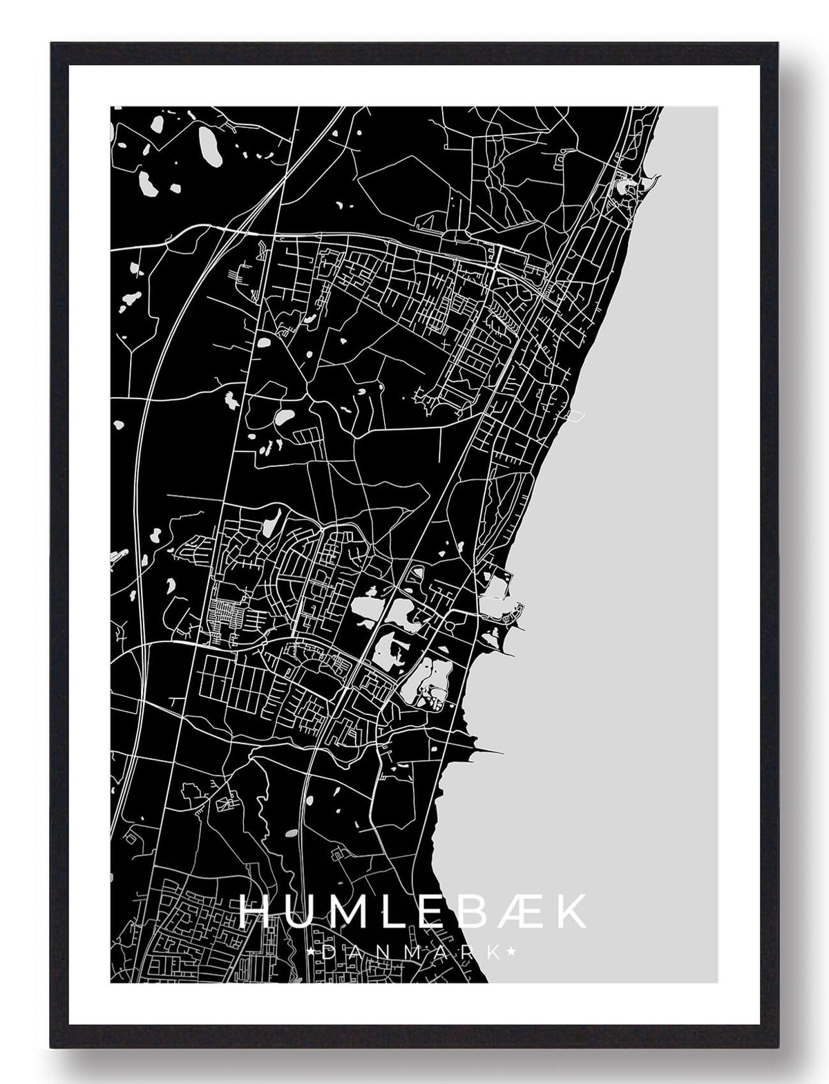 Humlebæk by plakat - sort (Størrelse: L - 50x70cm (B2))