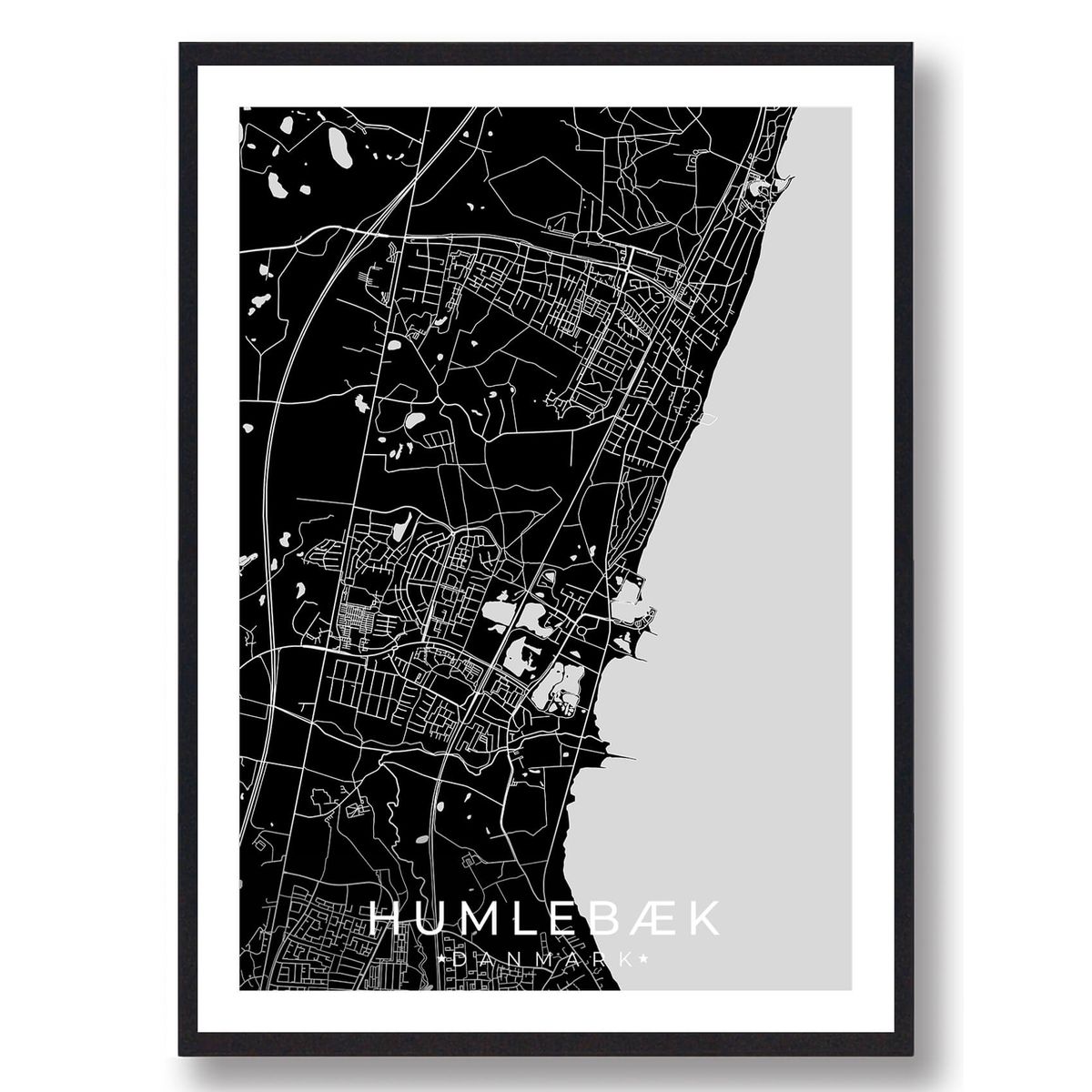 Humlebæk by plakat - sort (Størrelse: XS - 15x21cm (A5))