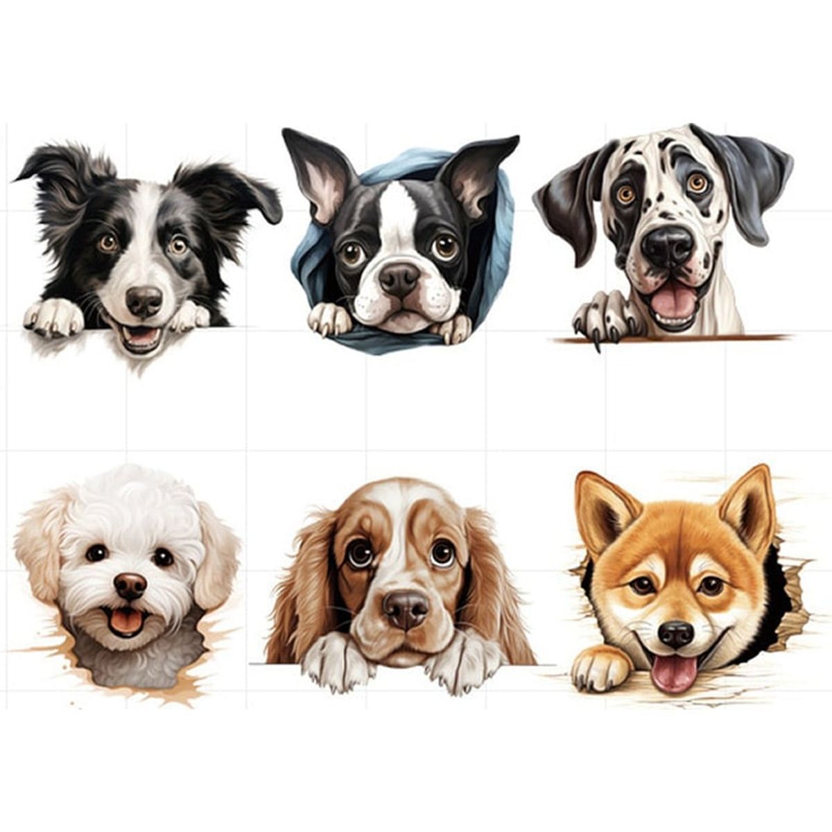 Hunde wallsticker. 6 søde hundehoveder.