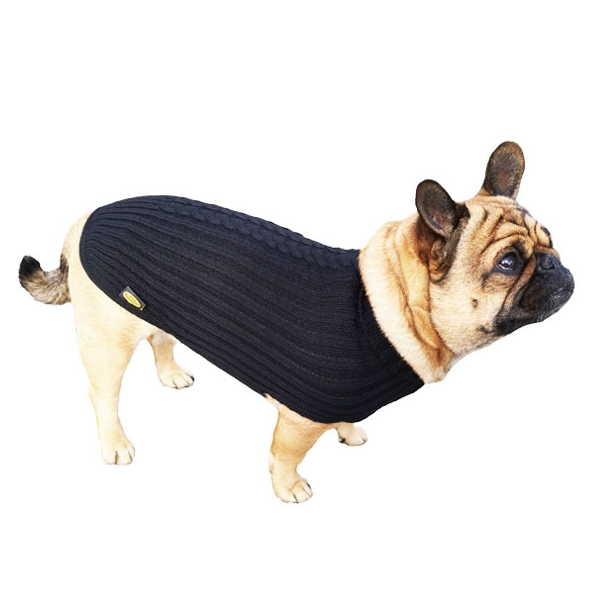 Hundesweater i merino uld-Sort-Ryg 24 cm