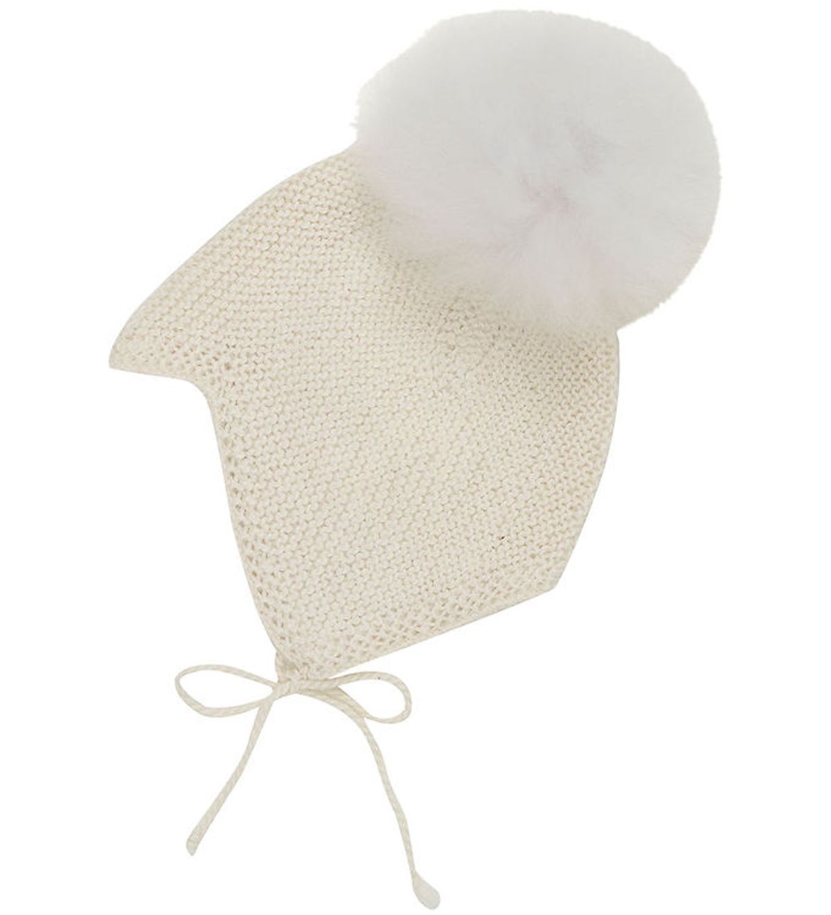 Huttelihut Babyhjelm m. Kvast - Uld - Strik - Off White