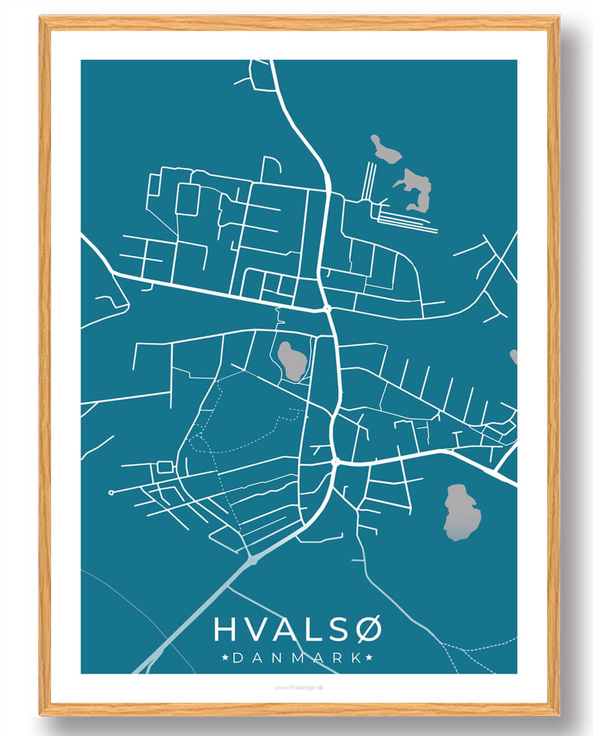 Hvalsø by plakat - blå (Størrelse: L - 50x70cm (B2))