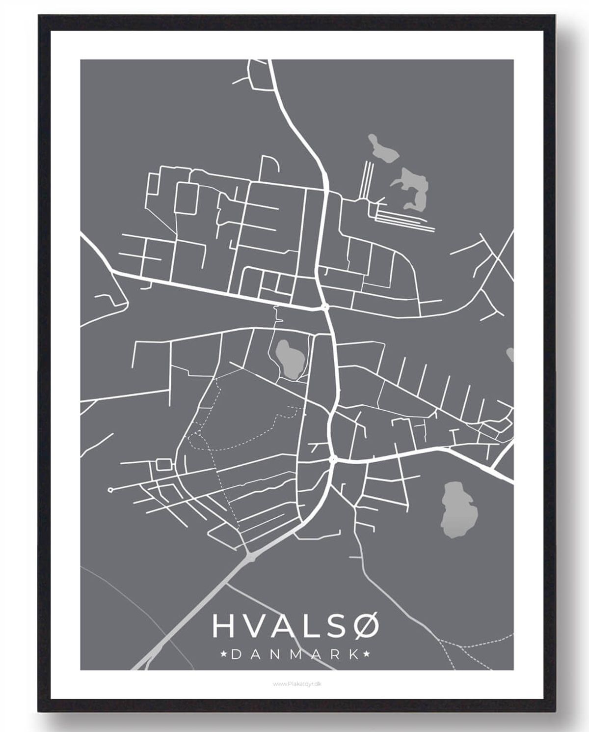 Hvalsø by plakat - grå (Størrelse: L - 50x70cm (B2))