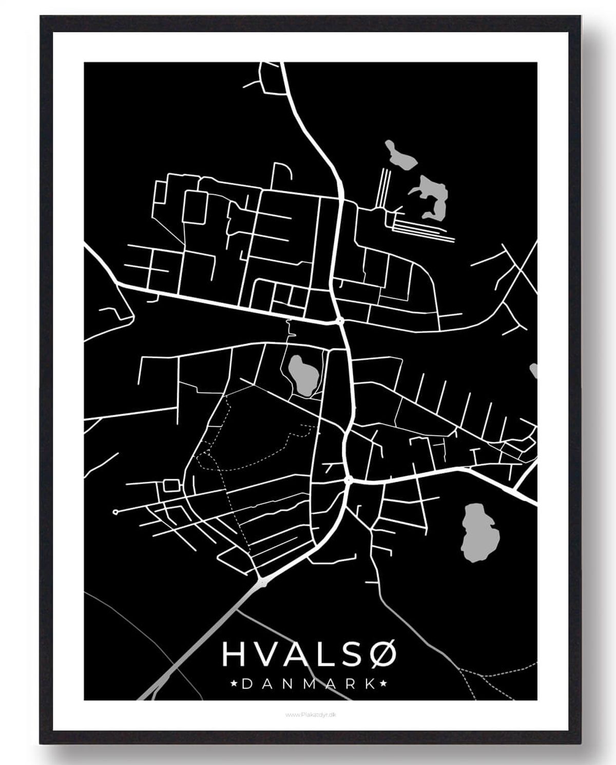 Hvalsø by plakat - sort (Størrelse: L - 50x70cm (B2))