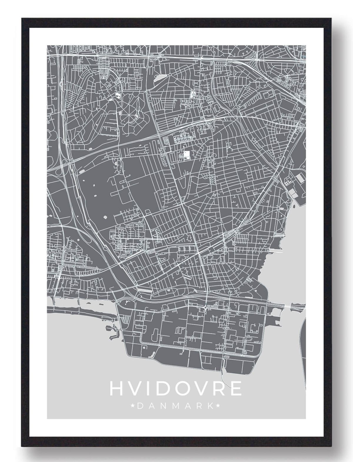 Hvidovre by plakat - grå (Størrelse: M - 30x40cm)