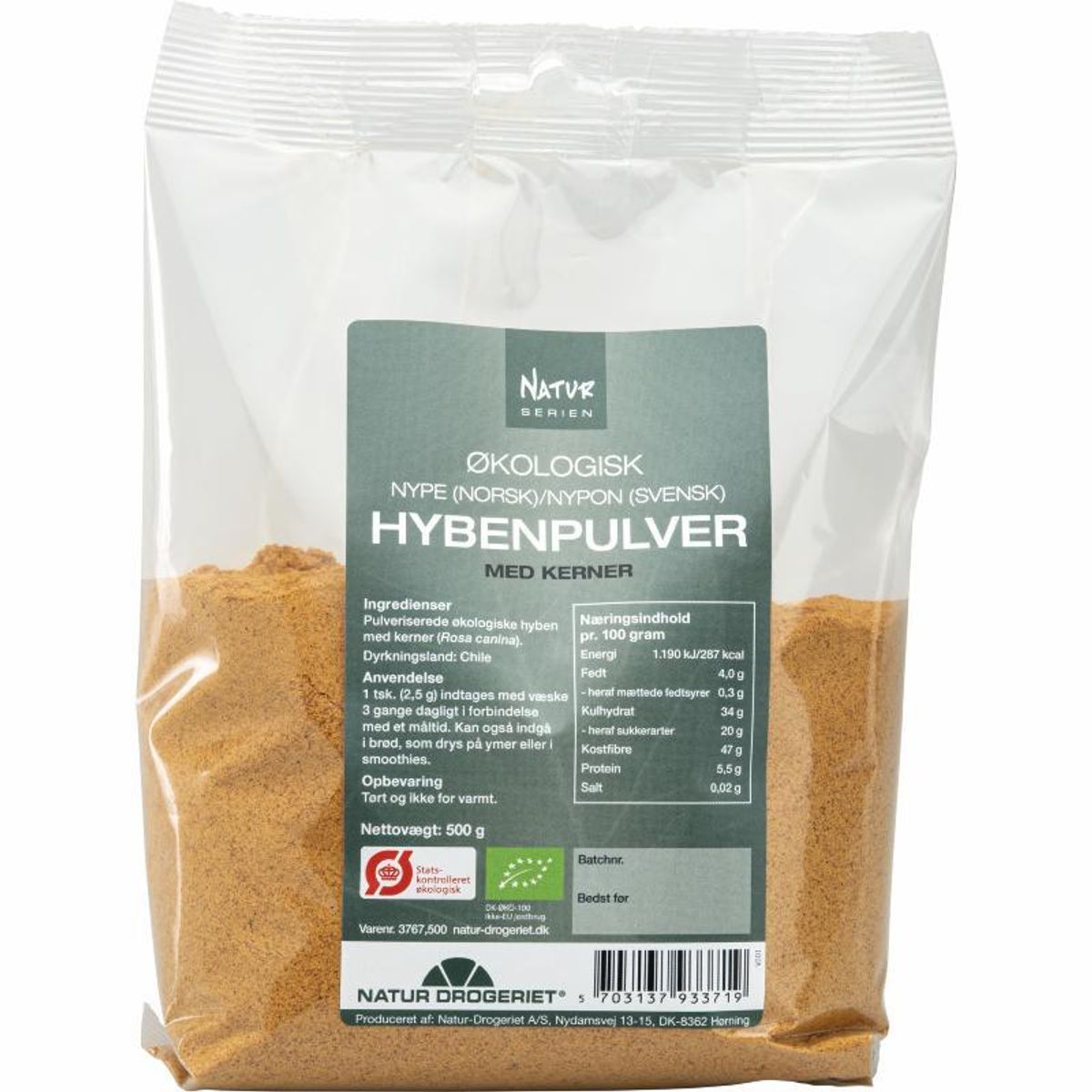 Hyben pulver, fin Økologisk - 500 gram