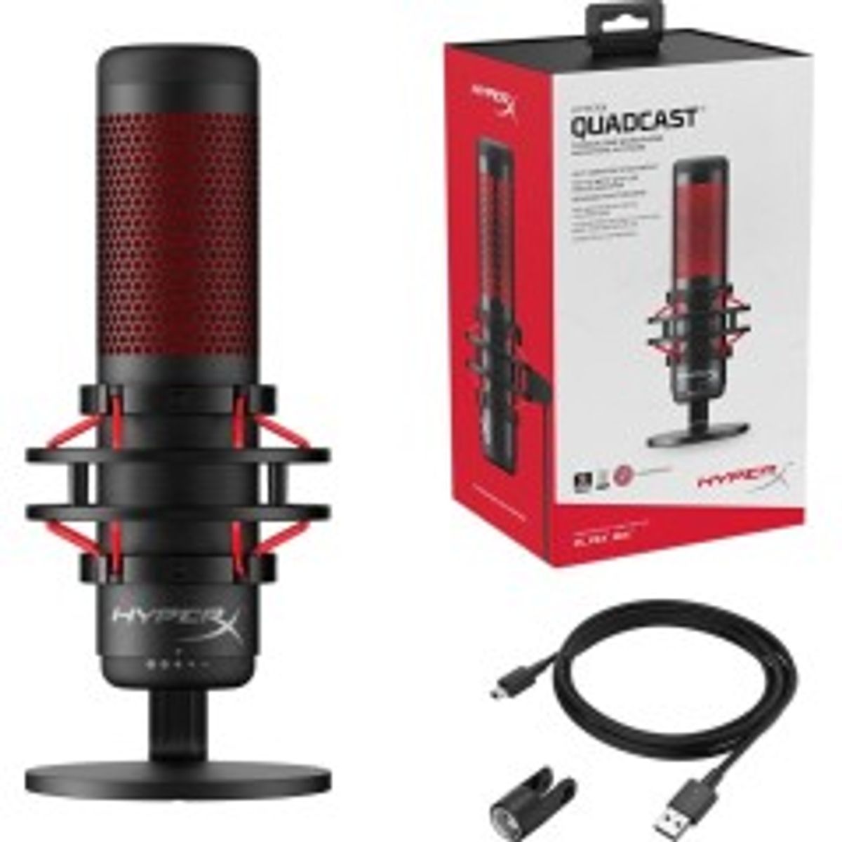 HyperX QuadCast Mikrofon Kabling -36dB Tovejs Stereo Kardioide Omni-directional Sort Rød