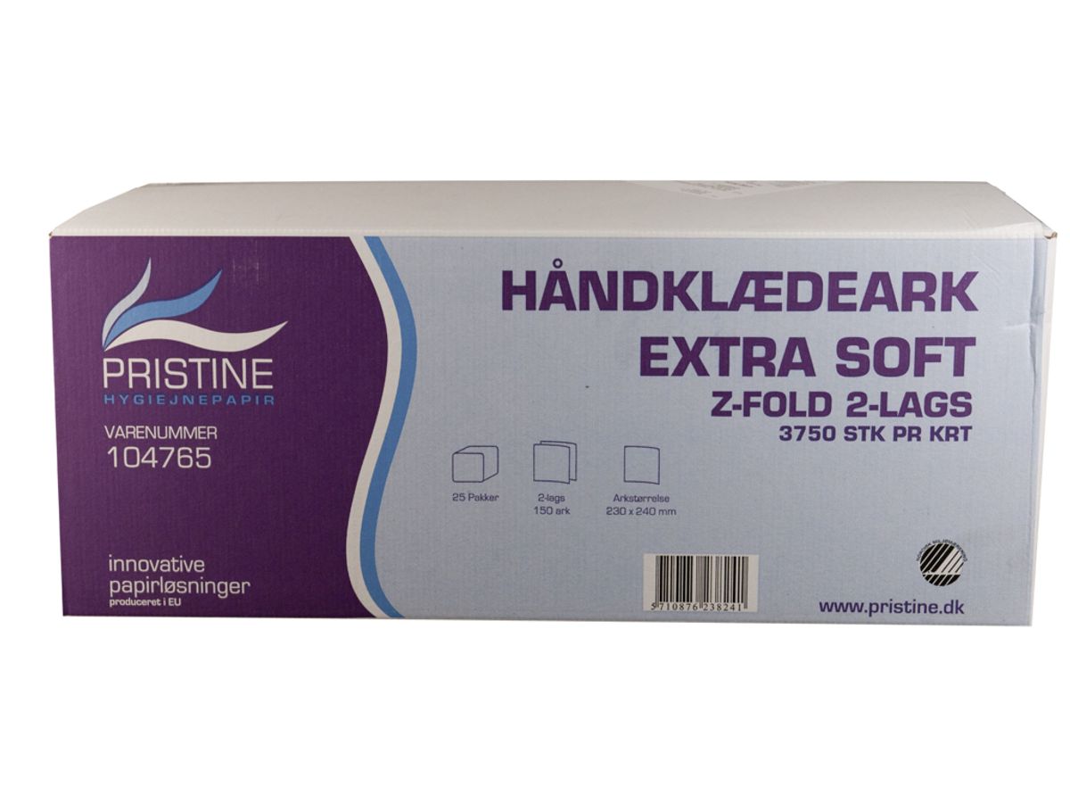 Håndklædeark Pristine Z-fold Extra Soft 2-lags 3750 stk