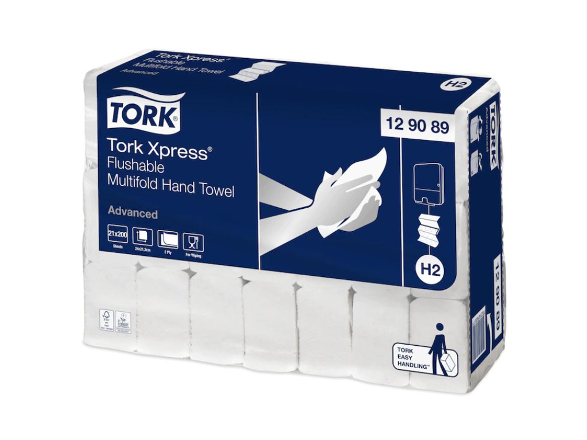 Håndklædeark Tork Xpress H2 129089 Easy Flush 2-lags 21x200 ark