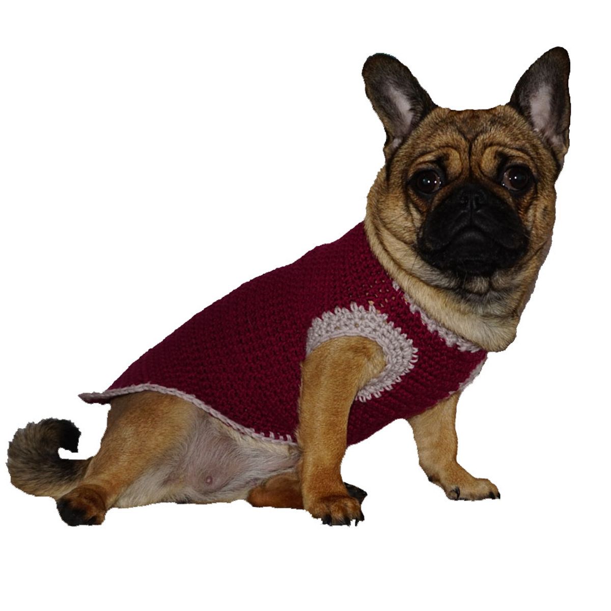 Håndlavet hundesweater -Ryg 28 cm-Brun/beige