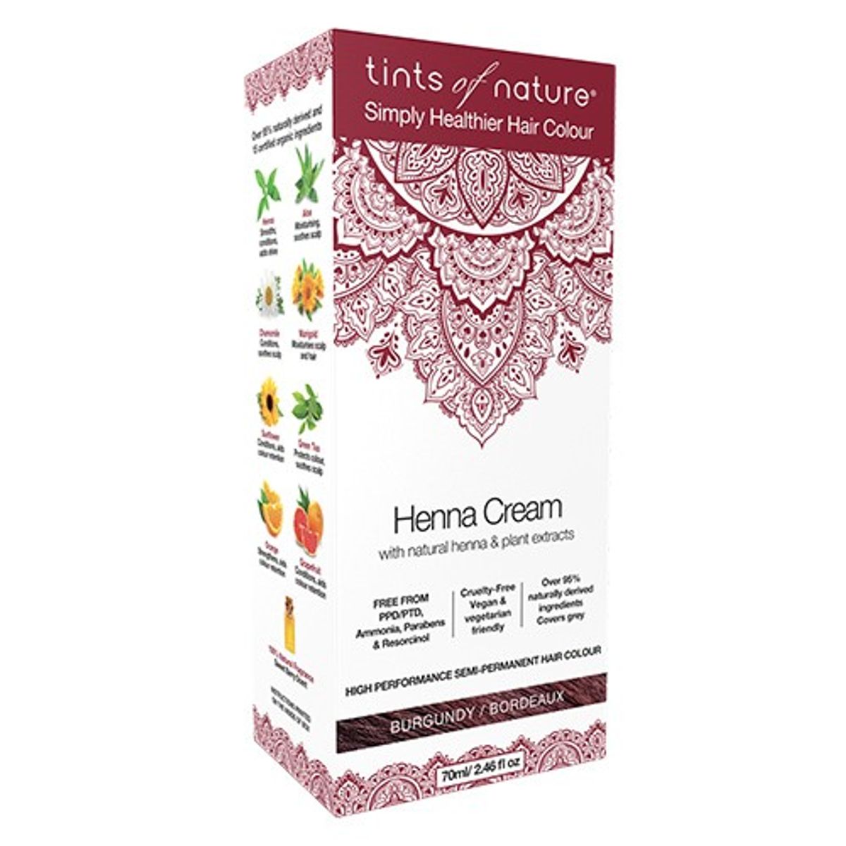 Hårfarve Henna Creme Burgundy - 70 ml - Tints of Nature