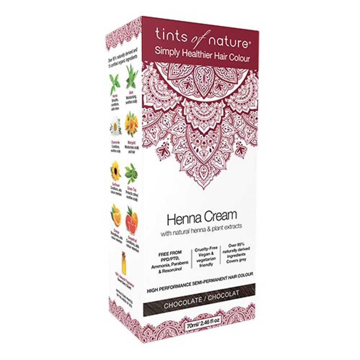 Hårfarve Henna Creme Chocolate Tints of Nature, 70 ml