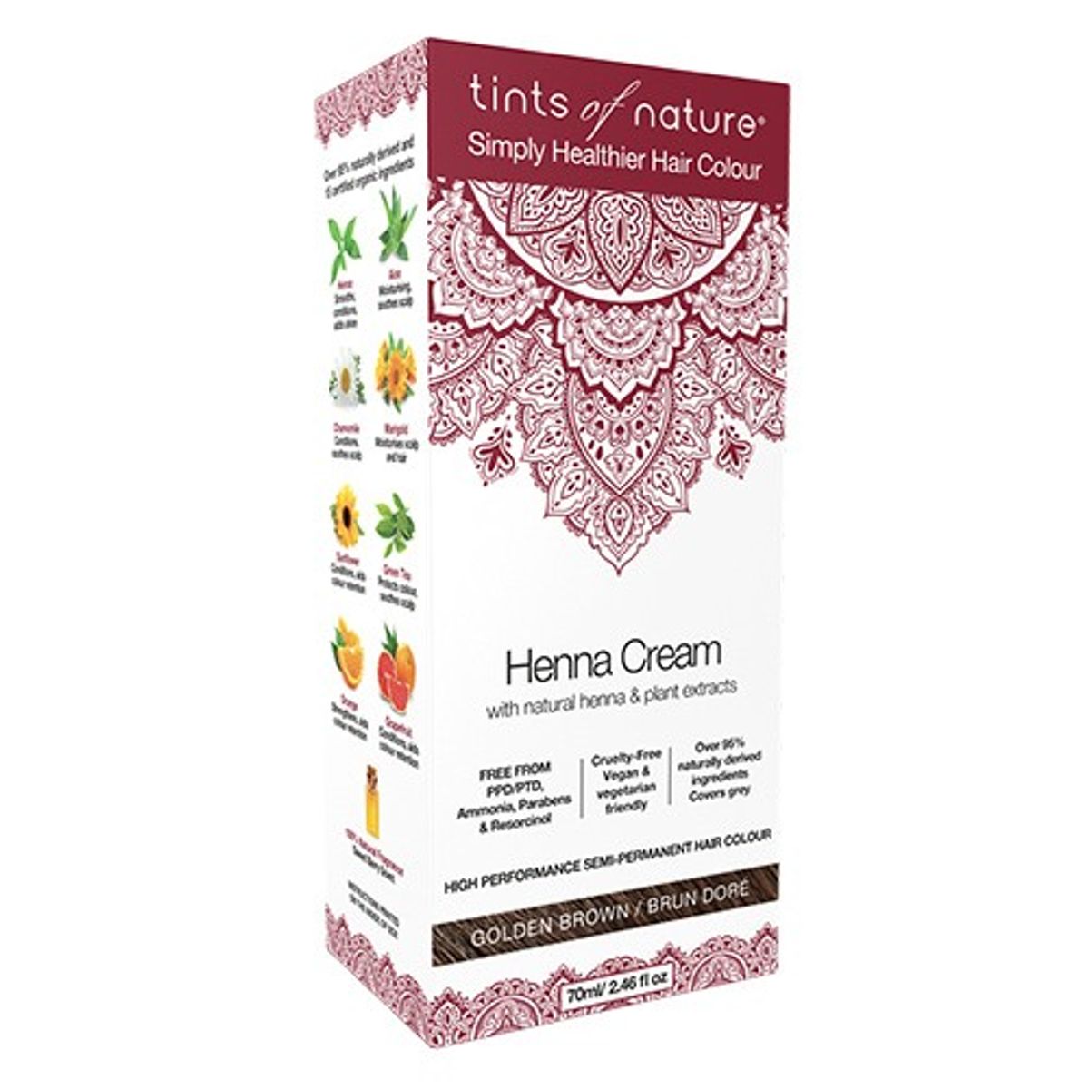 Hårfarve Henna Creme Golden Brown - 70 ml - Tints of Nature