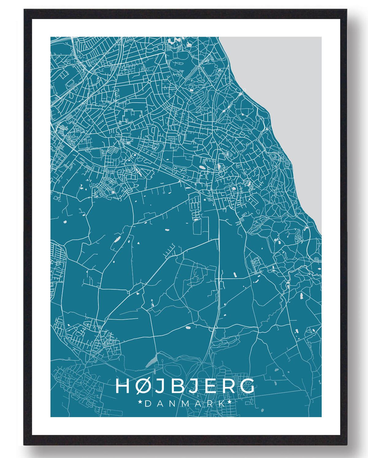 Højbjerg by plakat - blå (Størrelse: L - 50x70cm (B2))