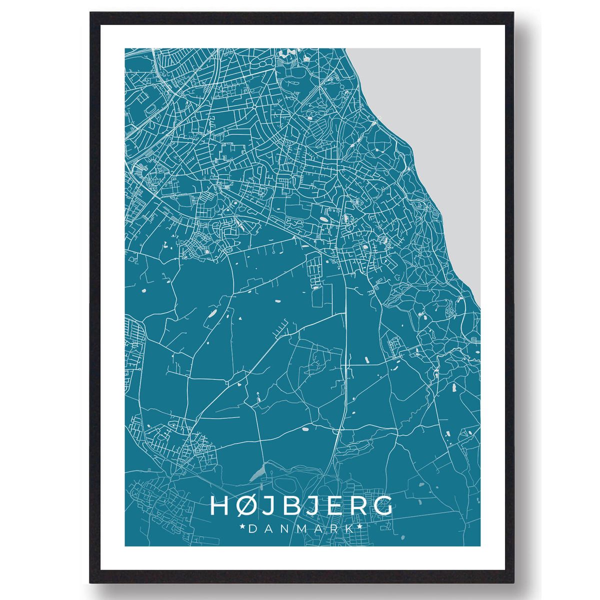 Højbjerg by plakat - blå (Størrelse: S - 21x29,7cm (A4))