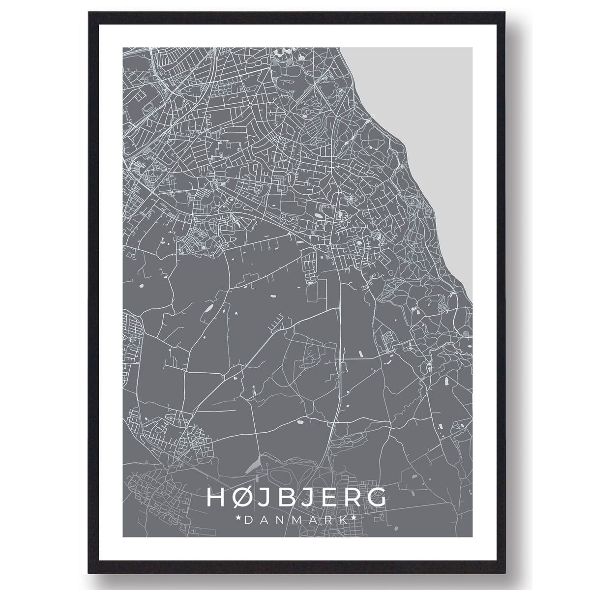 Højbjerg by plakat - grå (Størrelse: L - 50x70cm (B2))