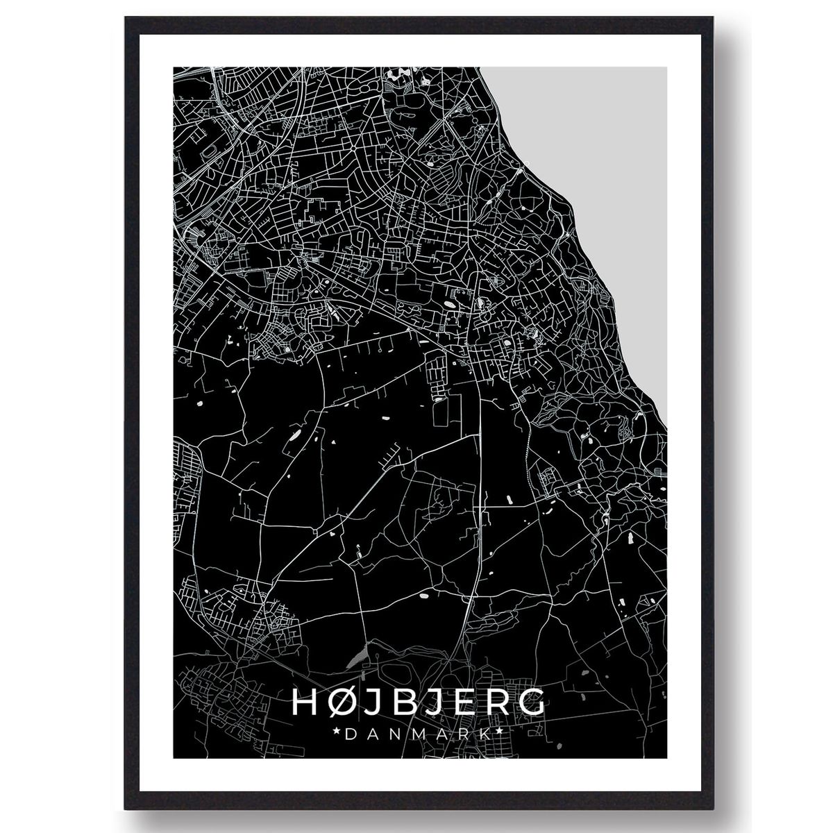 Højbjerg by plakat - sort (Størrelse: M - 30x40cm)