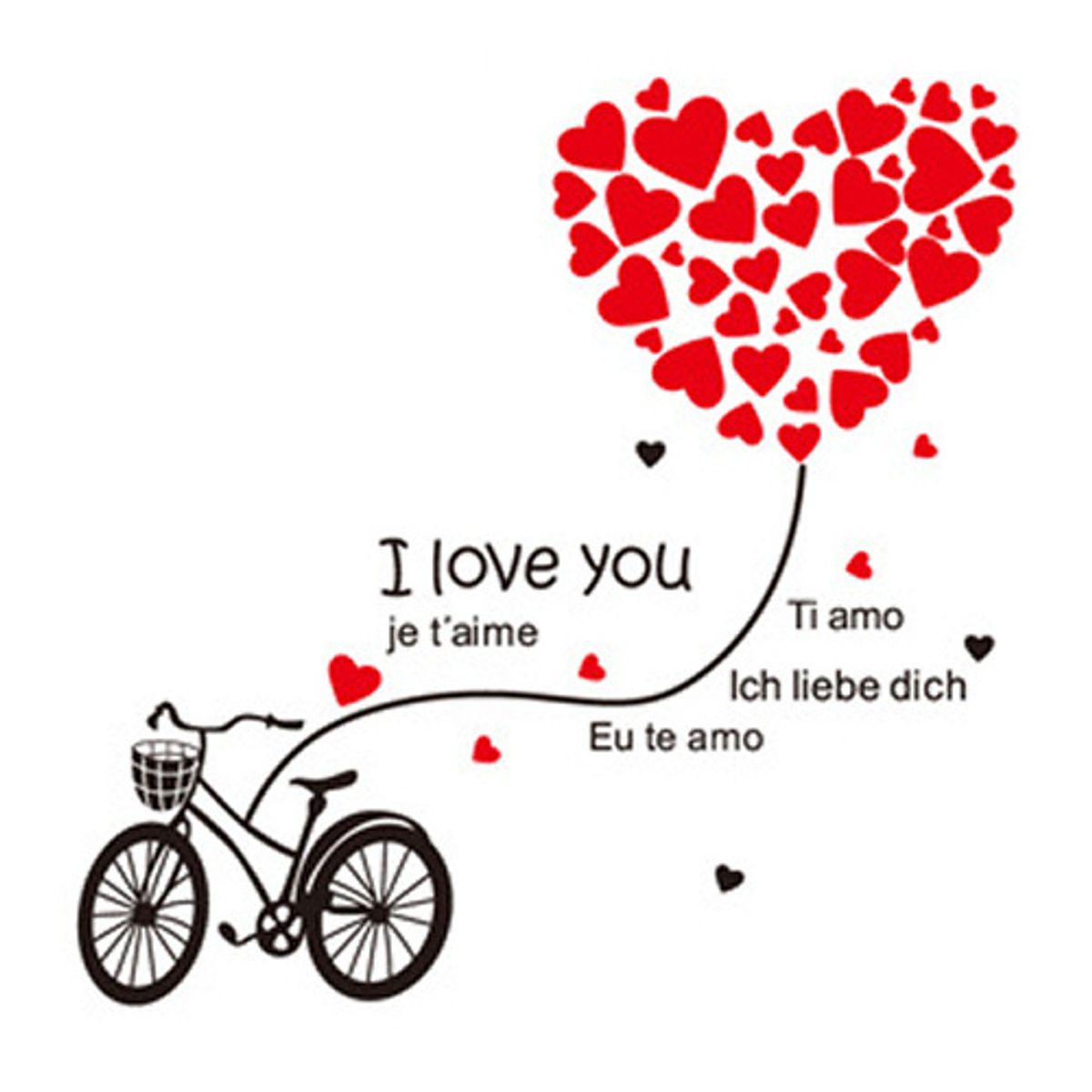 I Love You wallsticker. Kærlighed på cykel. 120x110cm