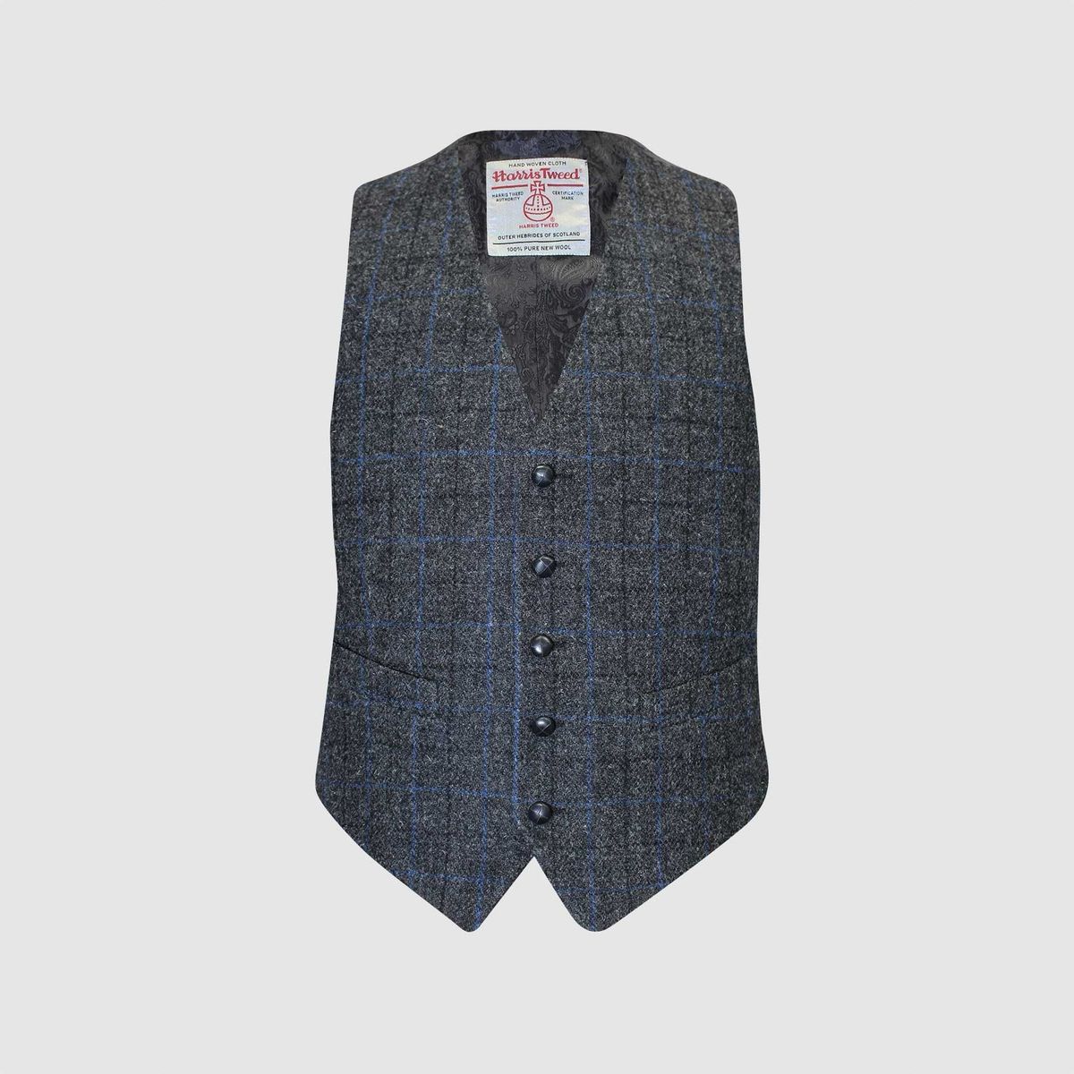 Iain vest, grey/blue check, Harris Tweed - 38 UK