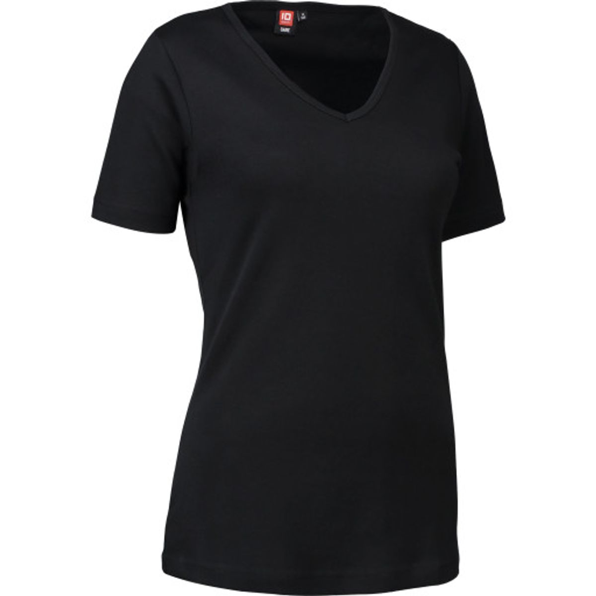 ID, Interlock dame T-shirt 0506, V-hals, sort, str. 2XL