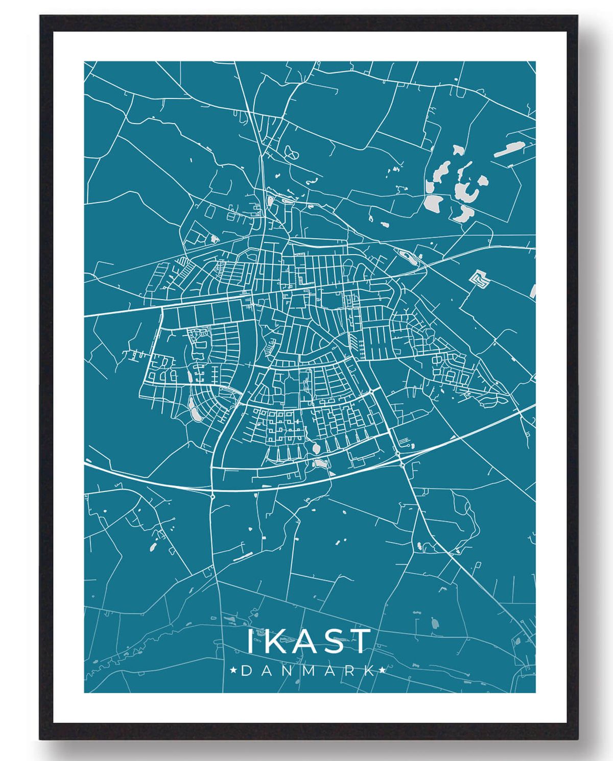 Ikast by plakat - blå (Størrelse: L - 50x70cm (B2))