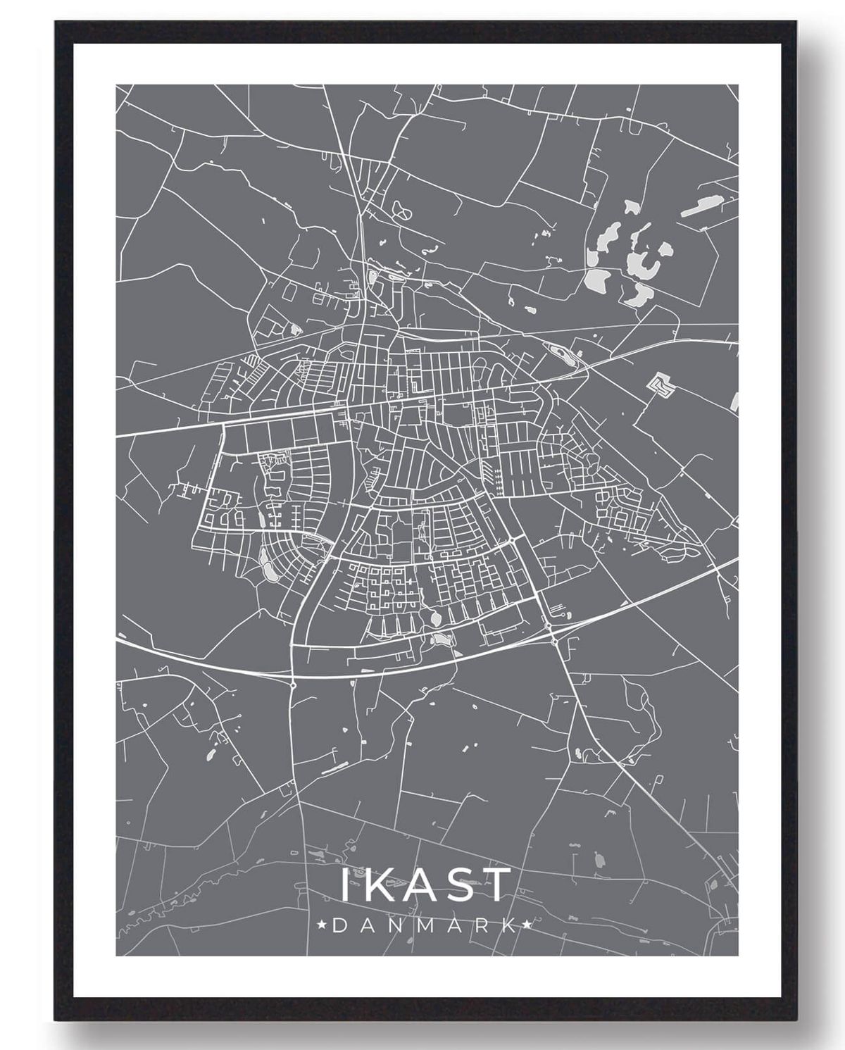 Ikast by plakat - grå (Størrelse: L - 50x70cm (B2))