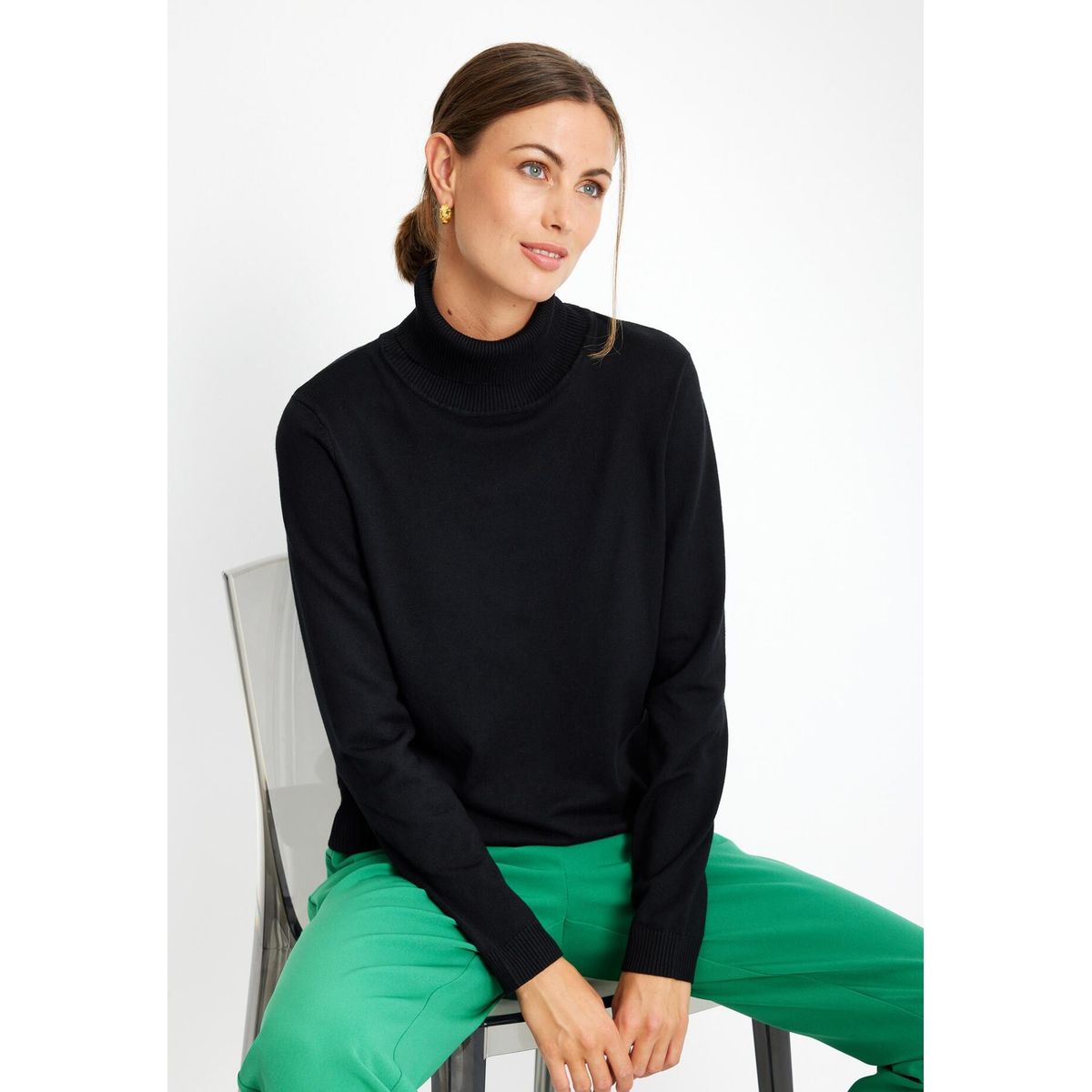 IN FRONT Camille High Neck Pullover, Farve: Black, Størrelse: S, Dame