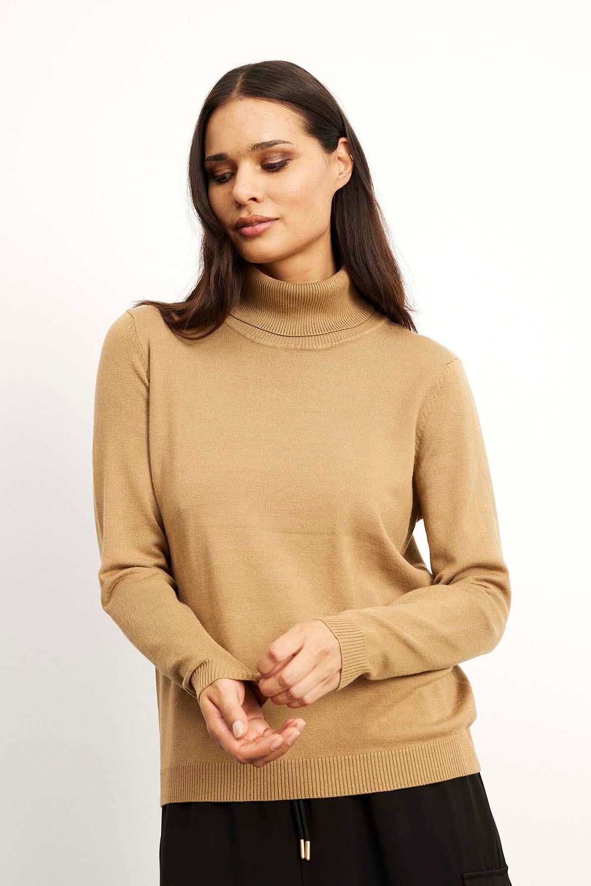 IN FRONT Camille High Neck Pullover, Farve: Camel, Størrelse: S, Dame