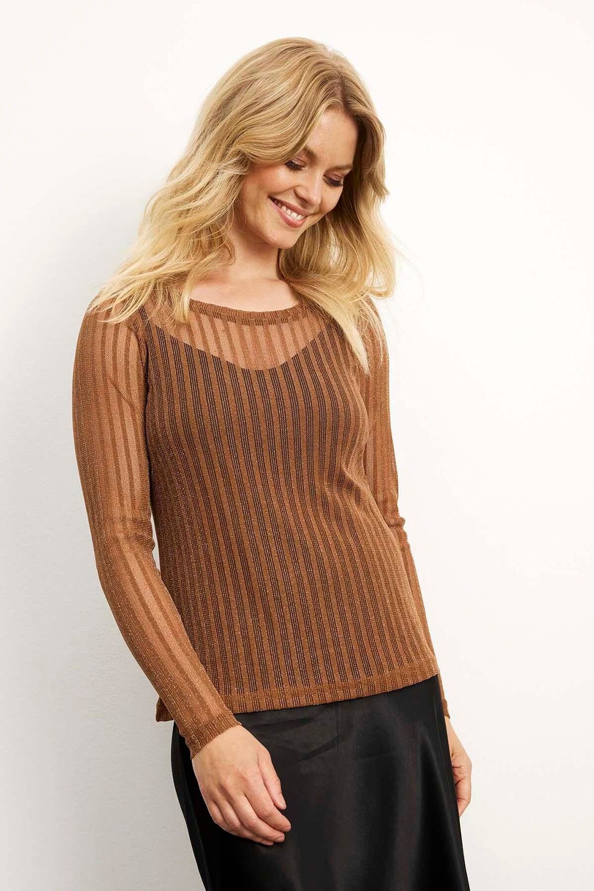 IN FRONT Giana Mesh Bluse, Farve: Cognac, Størrelse: M, Dame