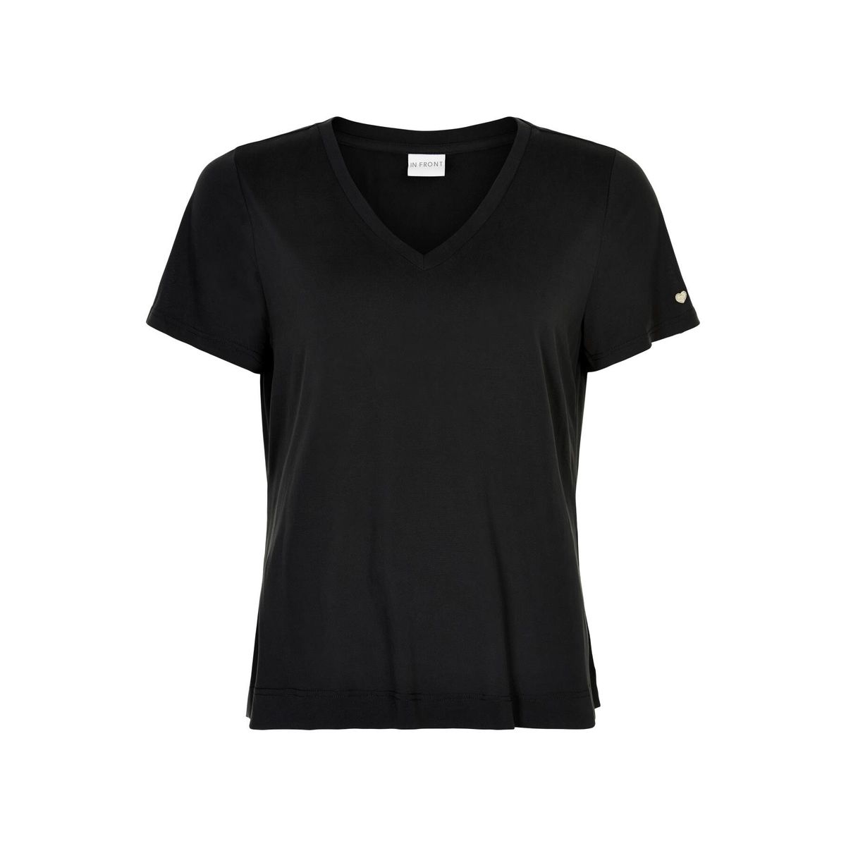 IN FRONT Nina V-neck T-shirt, Farve: Black, Størrelse: M, Dame