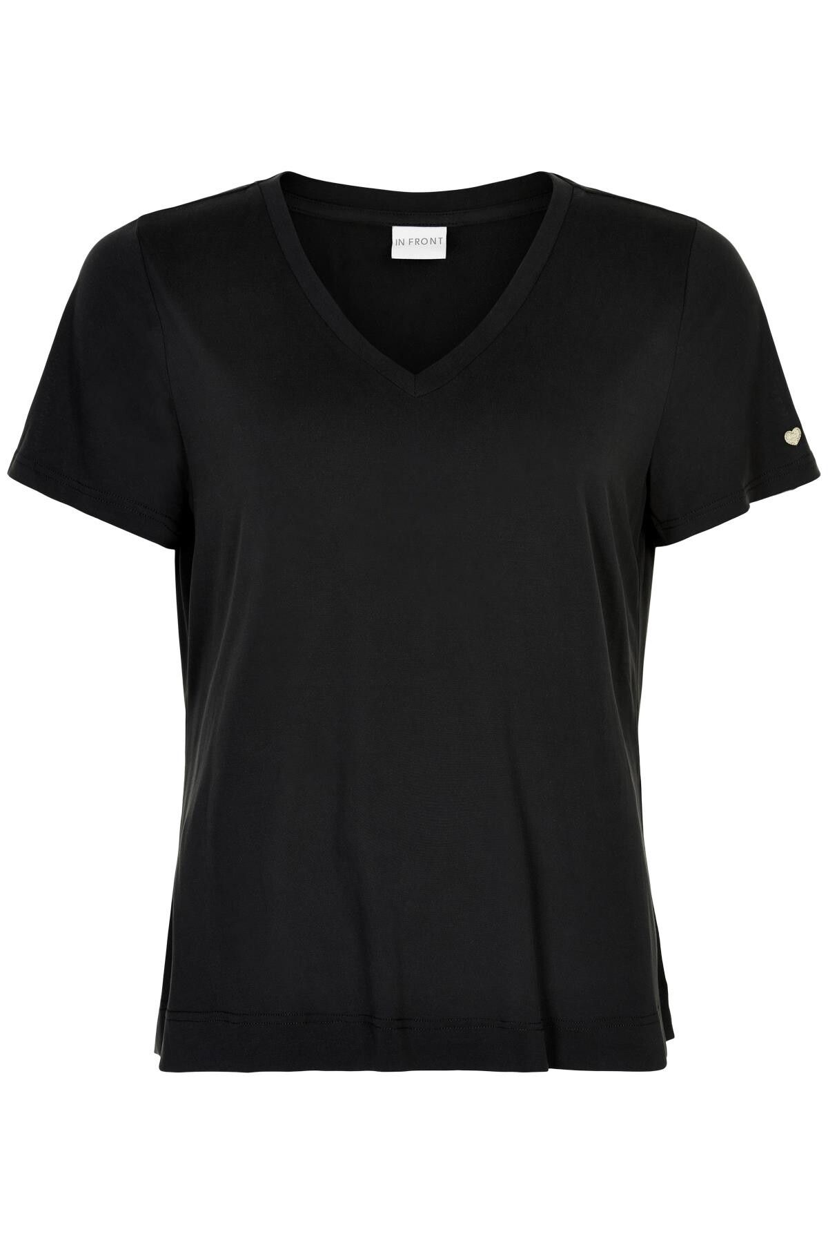 IN FRONT Nina V-neck T-shirt, Farve: Black, Størrelse: S, Dame