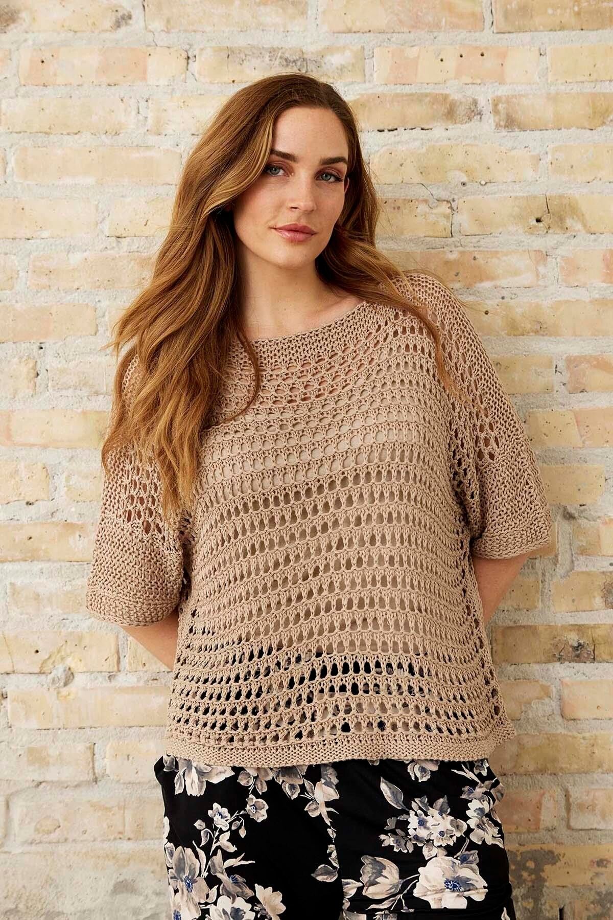 IN FRONT Nova Knit Bluse, Farve: Sand, Størrelse: L/XL, Dame