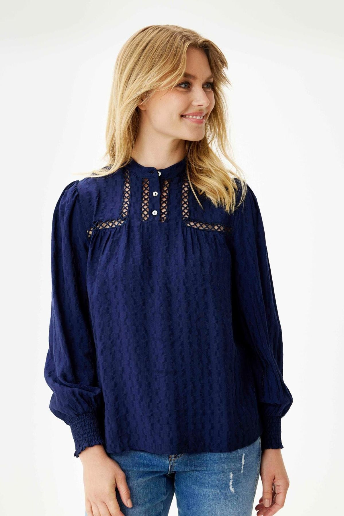 IN FRONT Soffy Bluse, Farve: Navy, Størrelse: XL, Dame