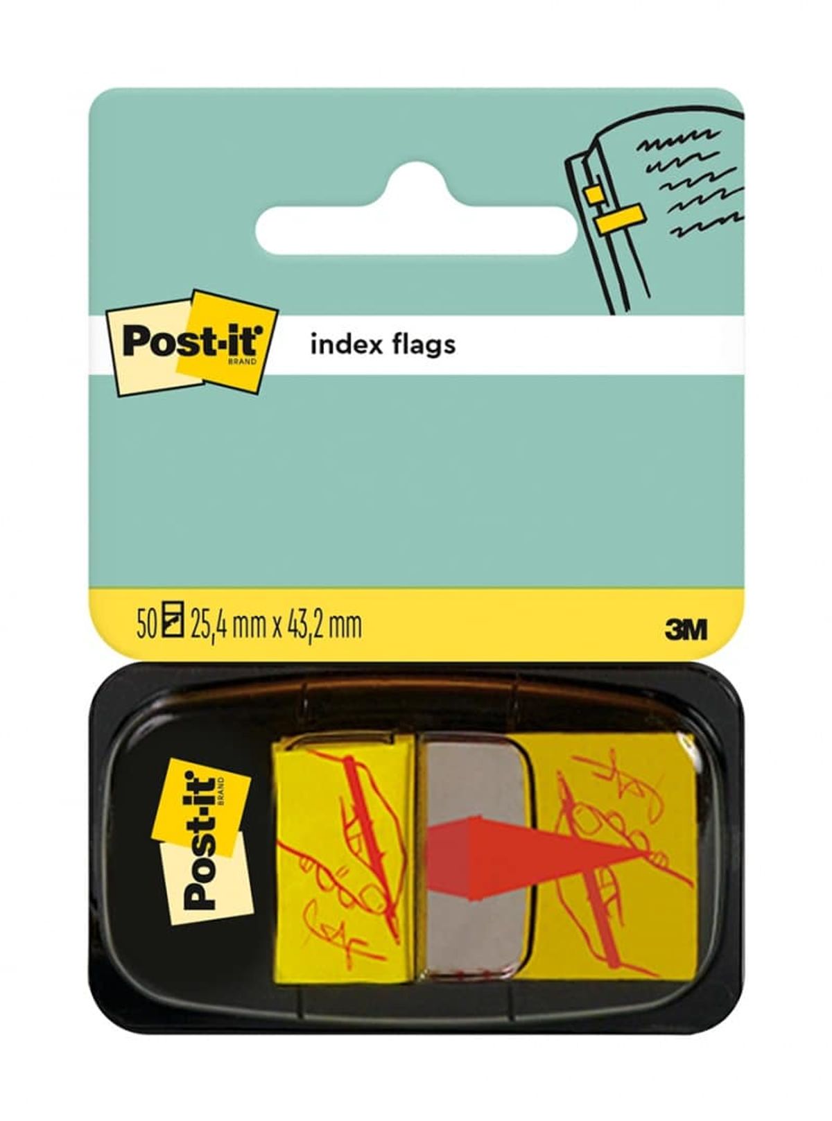 Indekseringsfaner POST-IT® med hånd+pen tryk (680-31), PP, 25x43mm, 50 faner.