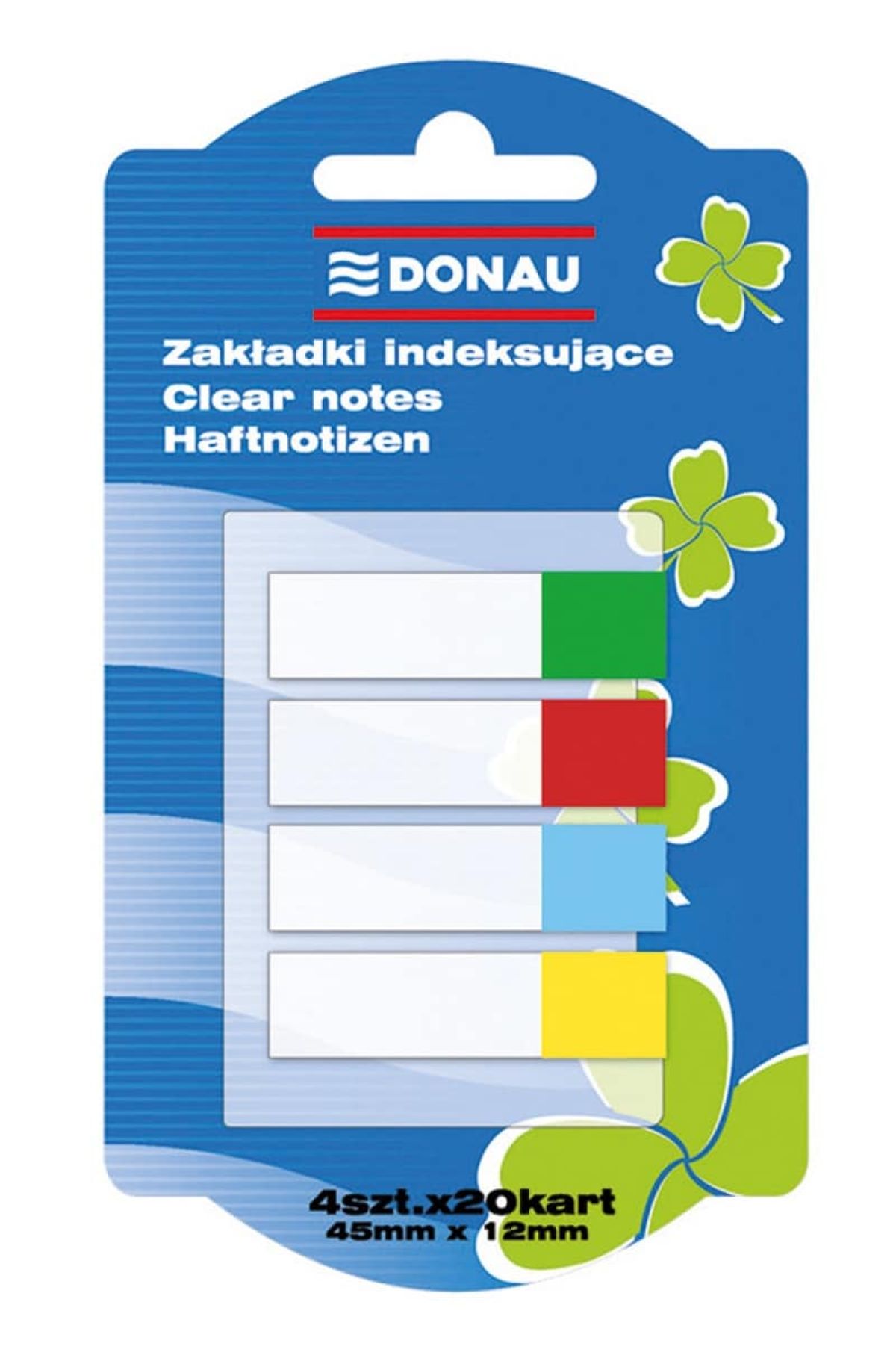 Indeksfaner DONAU, PP, 12x45mm, 4x20 faner, assorterede farver,.