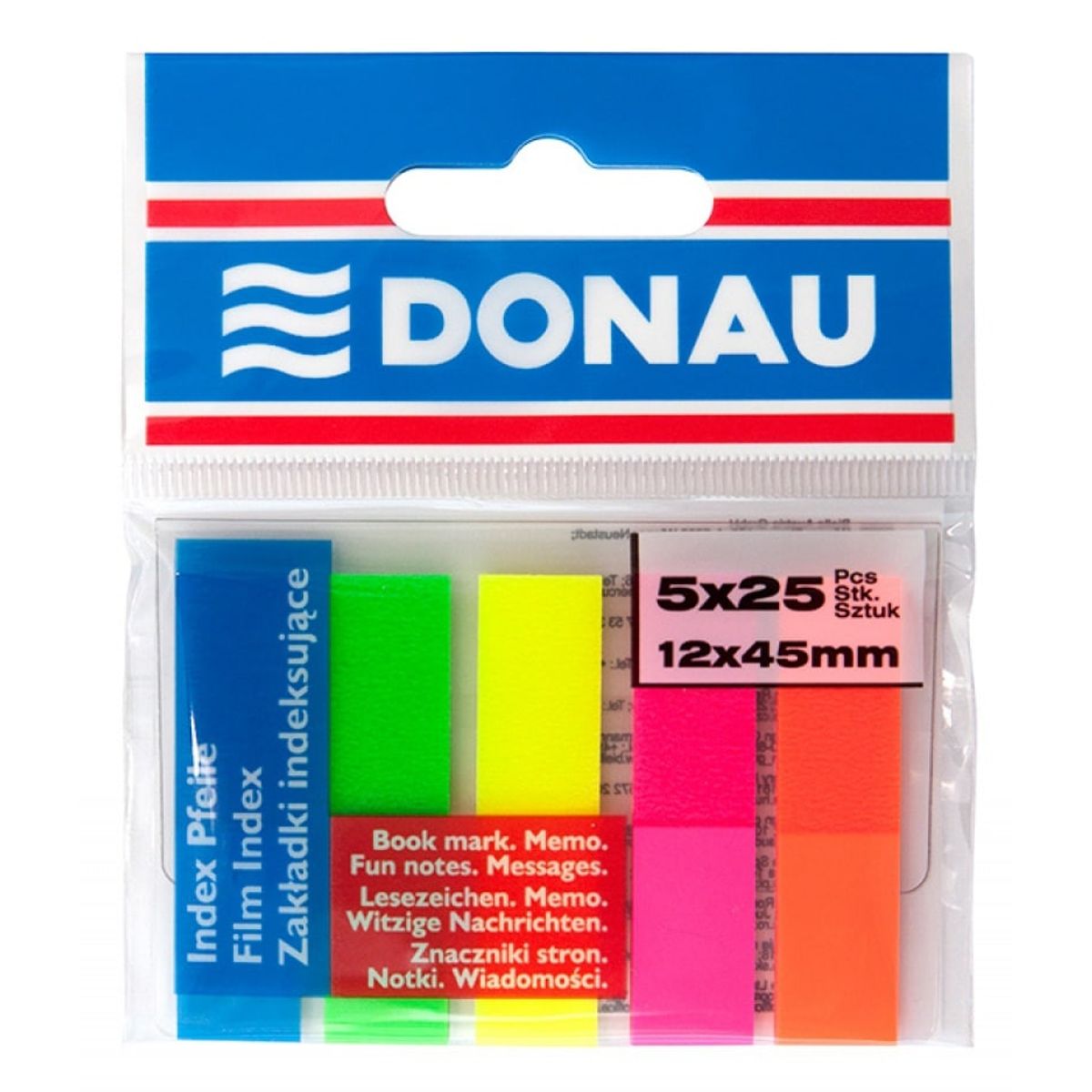 Indeksfaner DONAU, PP, 12x45mm, 5x25 faner, assorterede farver,.