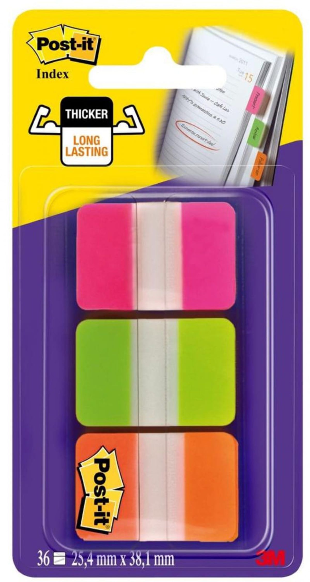 Indeksfaner POST-IT® til arkivering, (686-PGOEU), PP, stærke, 38x25mm, 3x22 faner, assorterede farver,.