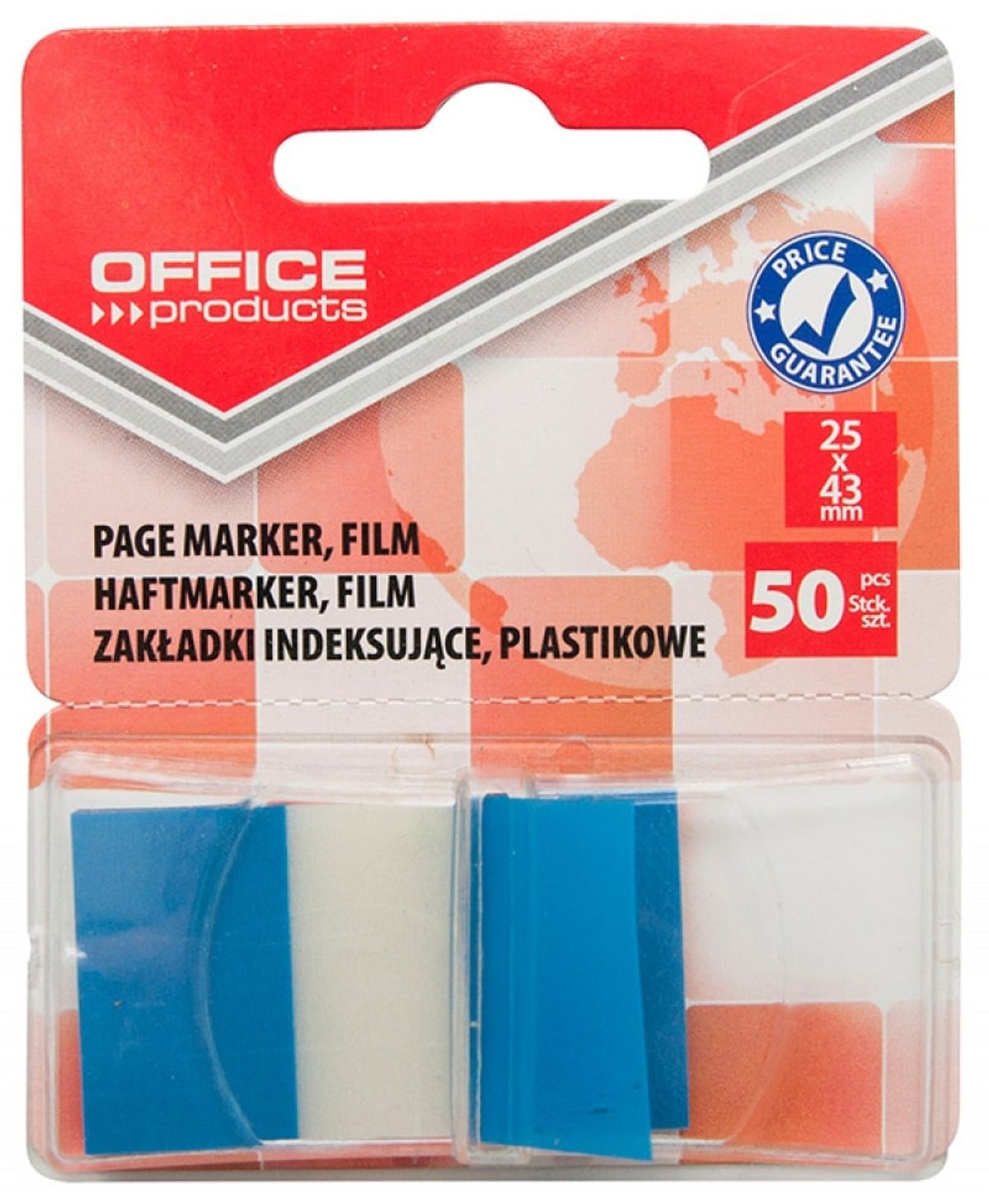 Indeksfaner til arkivering OFFICE PRODUCTS, PP, 25x43 mm, 50 faner, blister, blå.