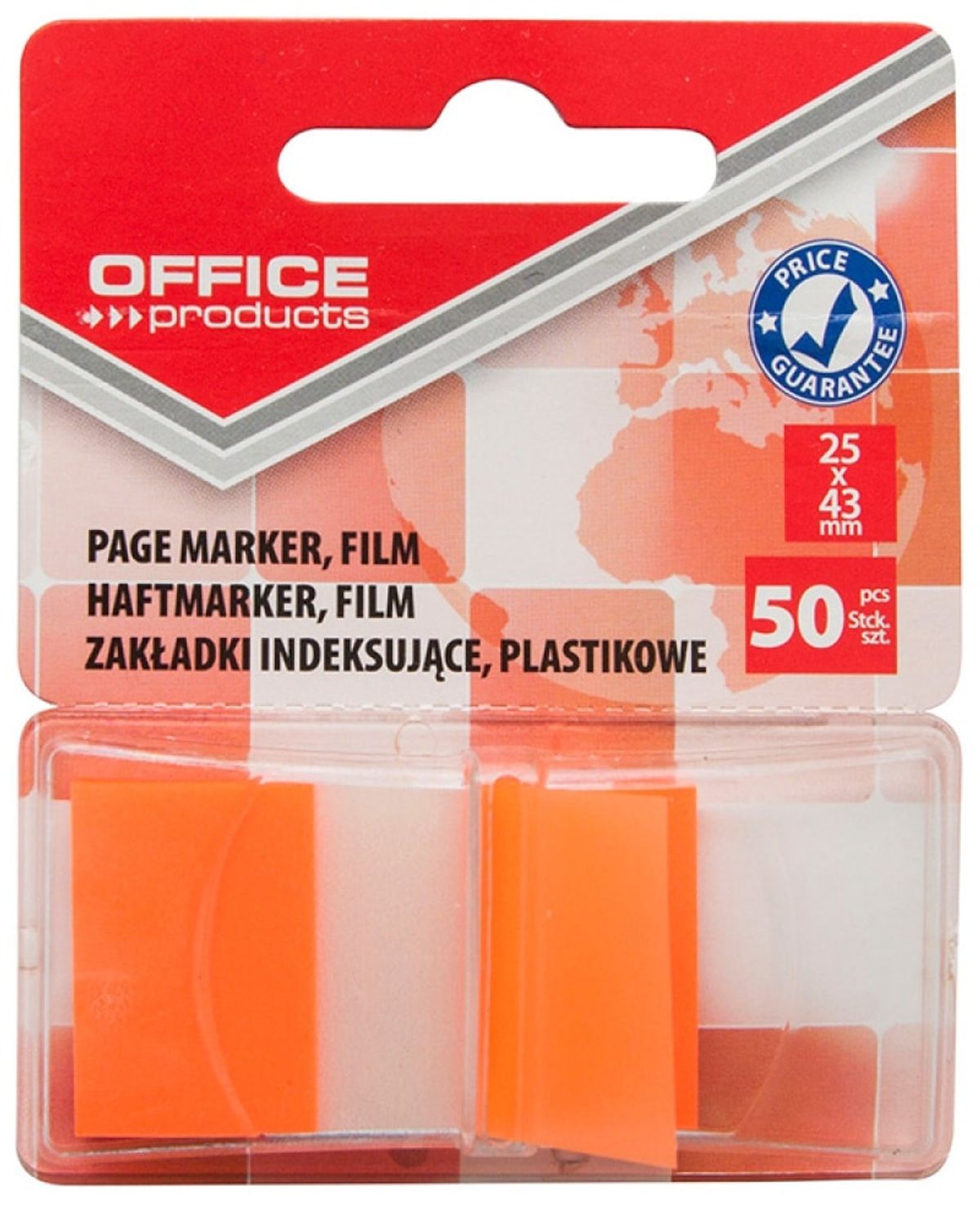 Indeksfaner til arkivering OFFICE PRODUCTS, PP, 25x43 mm, 50 faner, blister, orange.