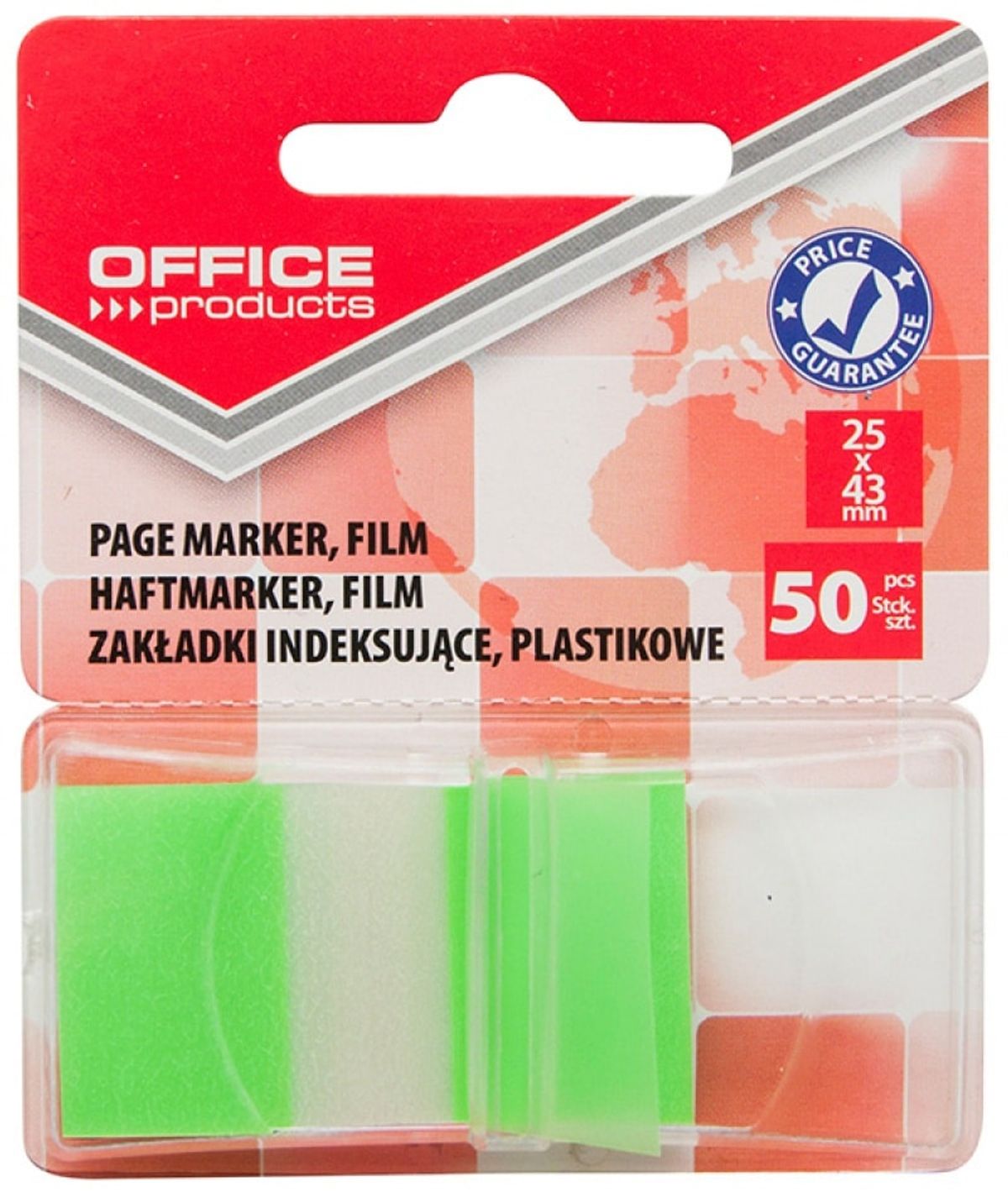 Indeksfaner til arkivering, OFFICE PRODUCTS, PP, 25x43 mm, 50 faner, blisterpakning, grøn,.