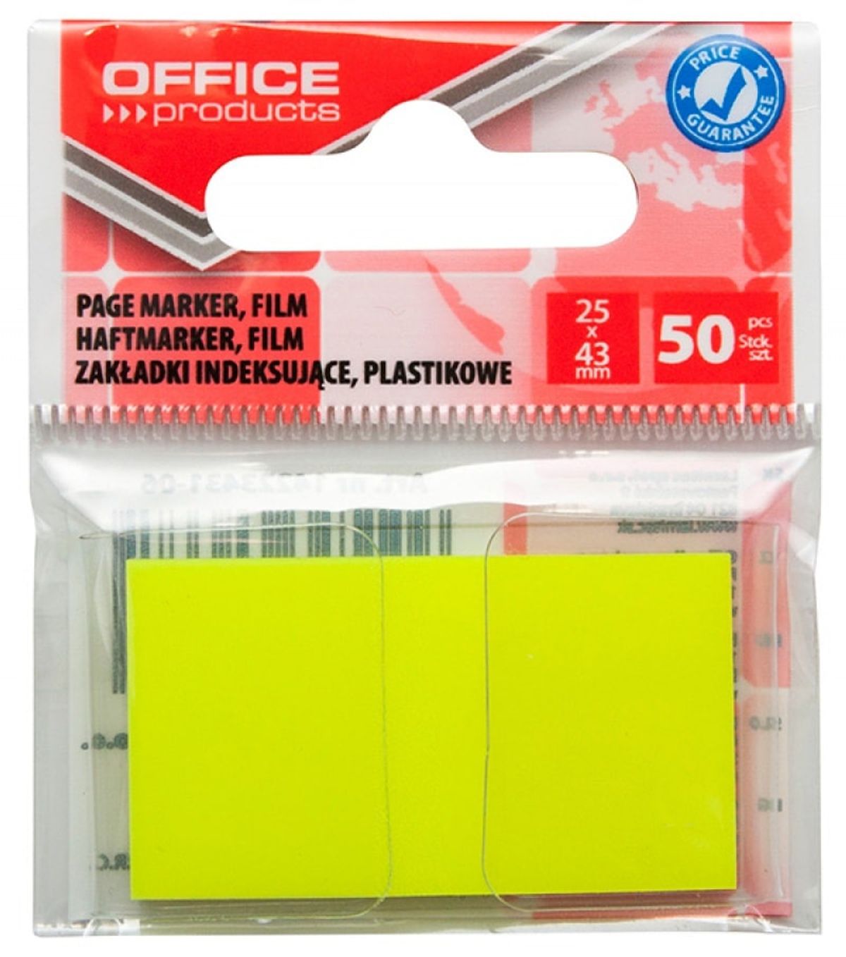 Indeksfaner til arkivering OFFICE PRODUCTS, PP, 25x43 mm, 50 faner, polybag, gul,.